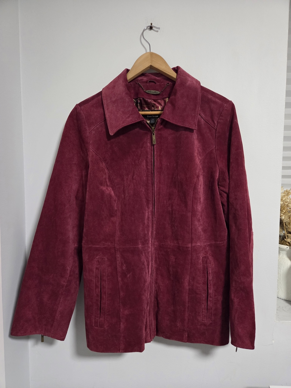 Dennis Basso Womens Trendy Wine Red Color Washable Genuine Suede Leather Jacket